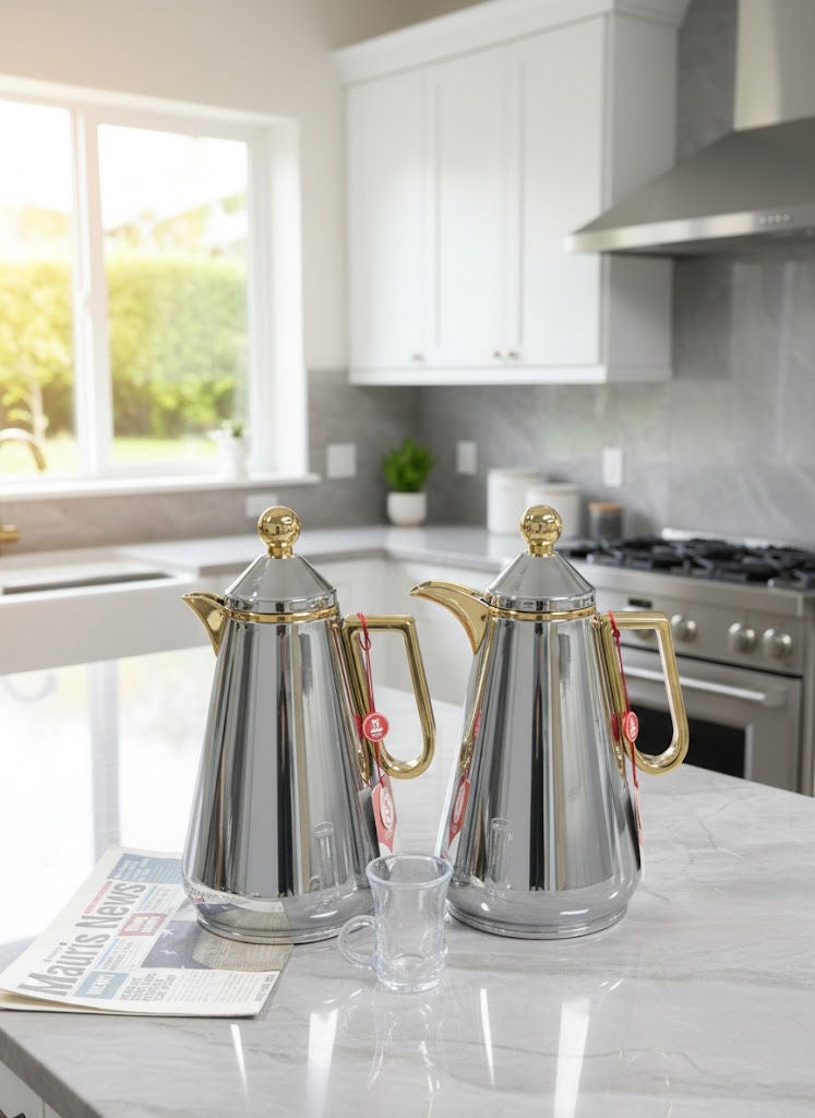 REEM 2-Piece Tea/Coffee Flask Set Silver/Gold 0.7 Liter & 1.0 Liter - Image 1